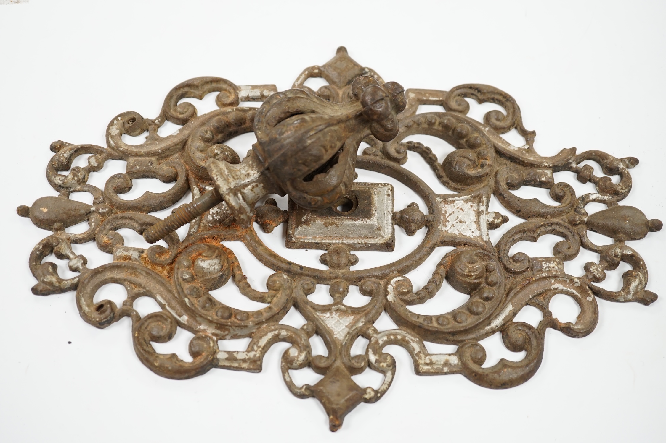 A French cast iron door knob and back plate, possibly made for the Moroccan market. Condition - fair